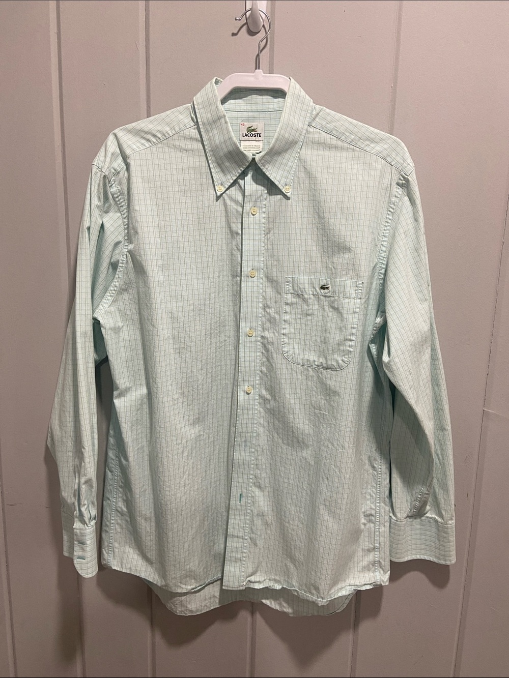 Lacoste Men's Light Mint Green Pinstripe Button-Down Shirt